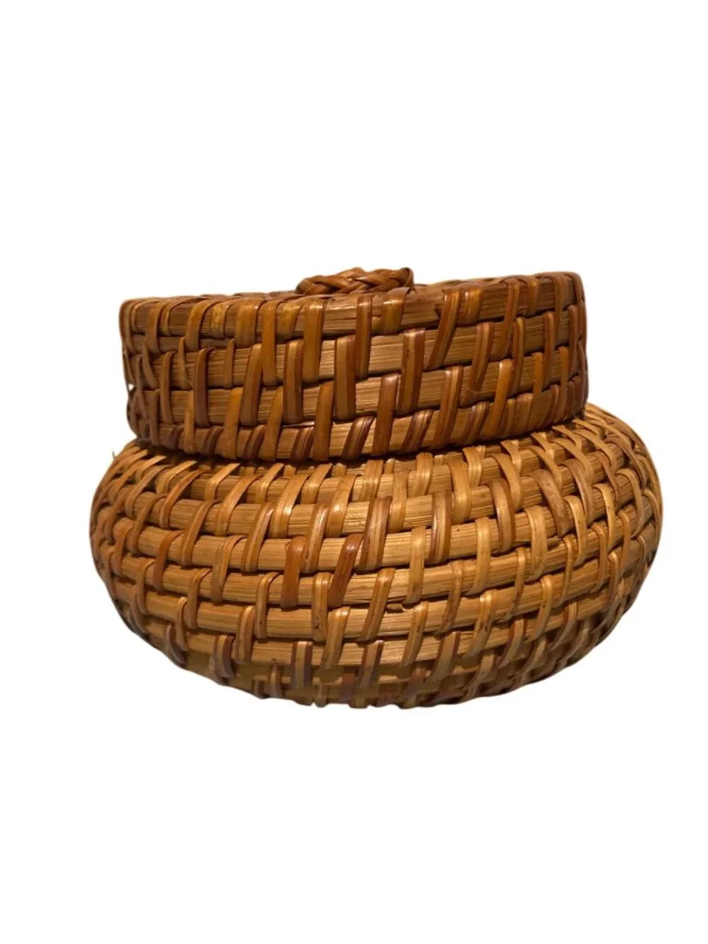 Vintage Wicker Small Round Storage Box